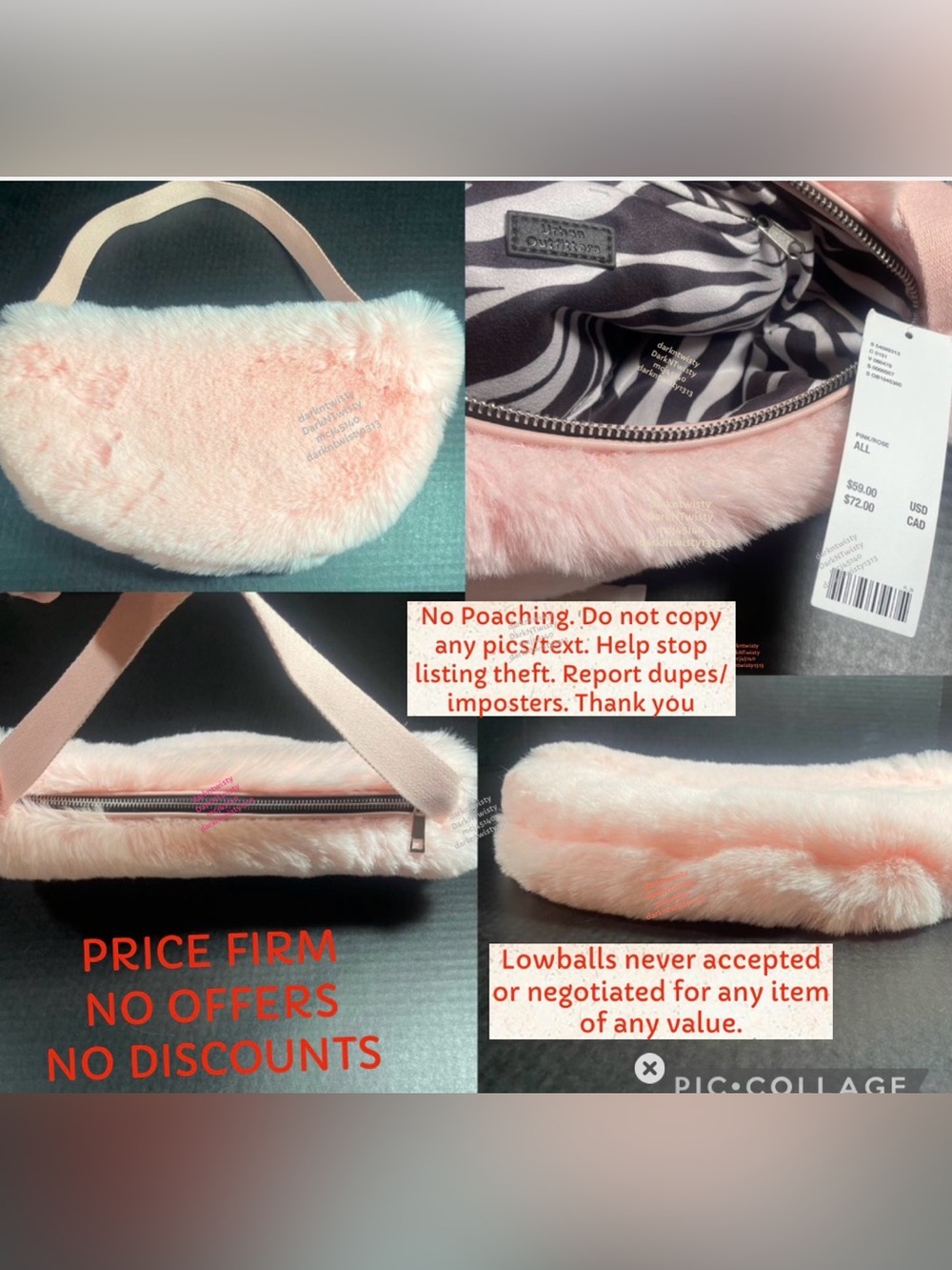BNWT Urban Outfitters half moon plush faux fur handbag pink soft! PRICE FIRM!!! - Picture 2 of 12